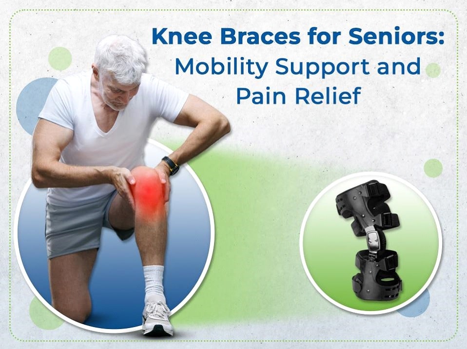 A senior man holding his knee, seeking mobility support.