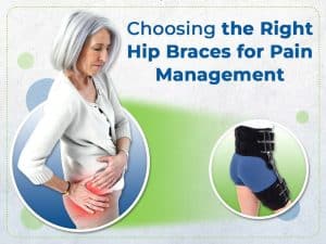 A woman seeking pain management with a hip brace.