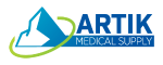 A blue and green logo with the word medical supply.